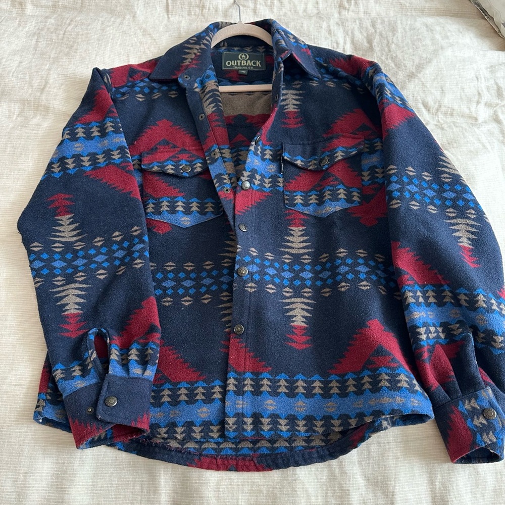 Men's Blue and Red Patterned Jacket by Outback